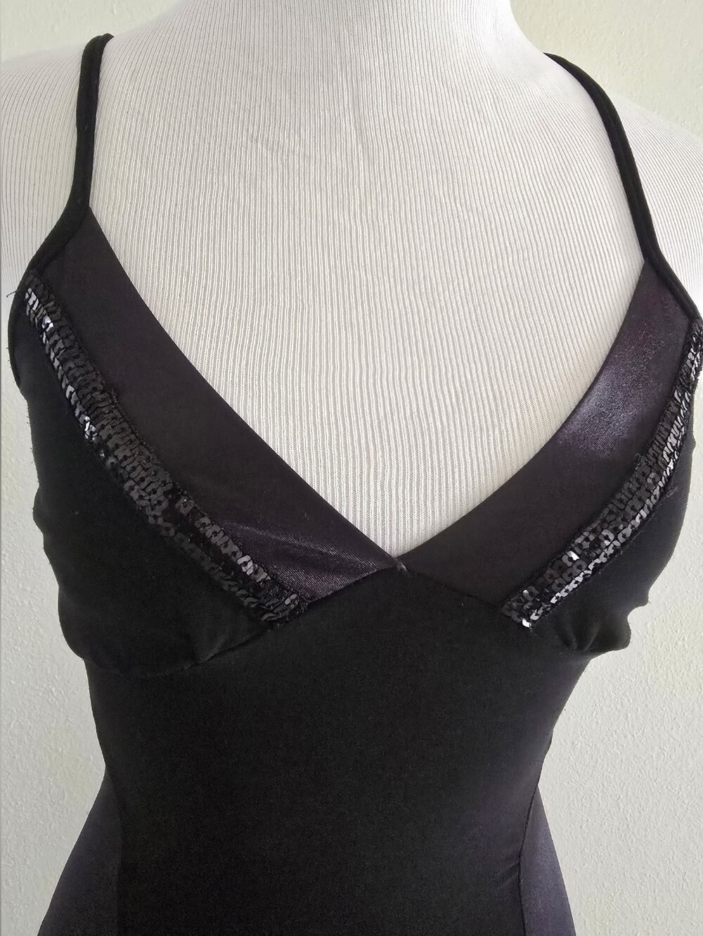 Black Sequin Trim Stretch Slip Dress